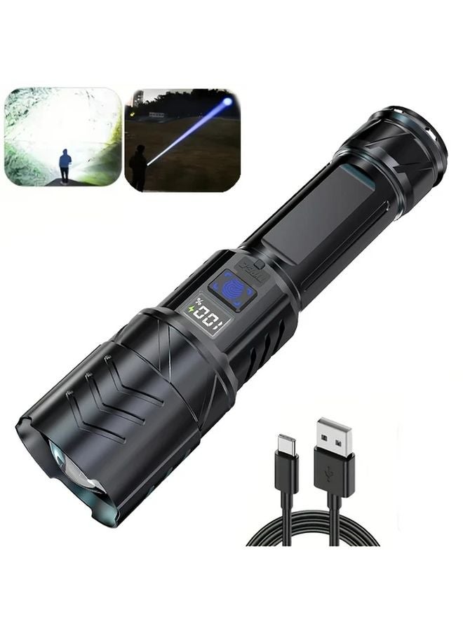 Black USB C Rechargeable Tactical LED Flashlight with Zoom 3 Modes for Camping Hiking - Image 1