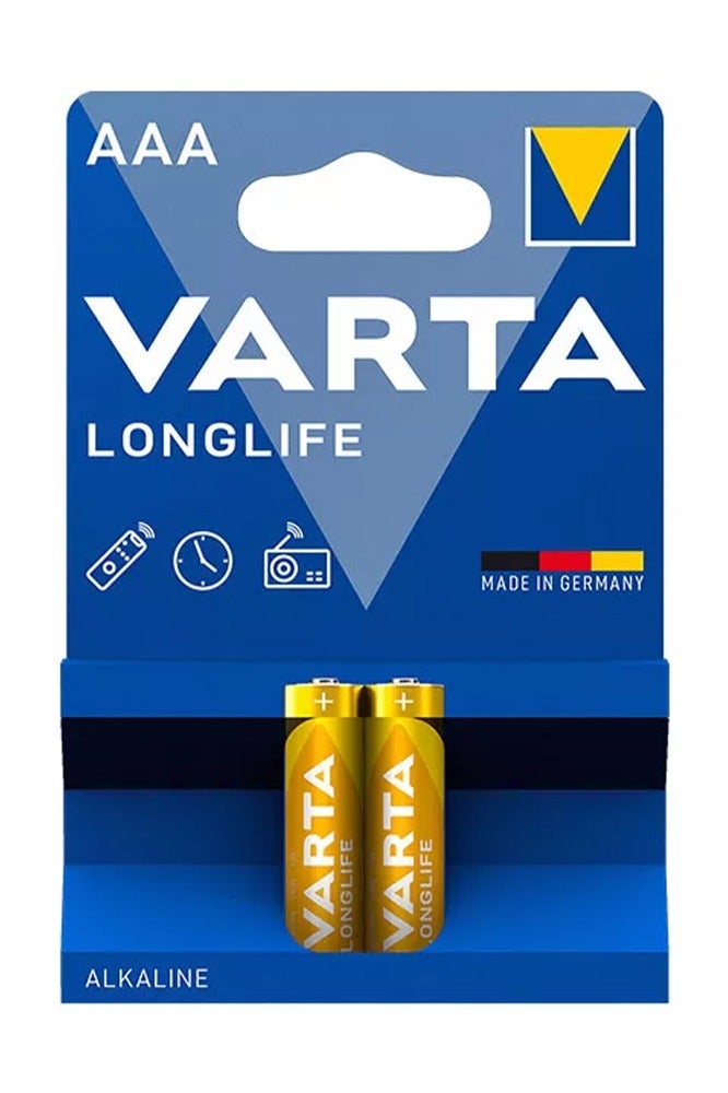 فارتا بطاريات قلوية طويلة العمر AAA MICRO LR03 1.5 فولت، 2 قطع، مسحوق موثوق به وطويل الأمد للأجهزة اليومية مثل أجهزة التحكم عن بعد وأجهزة الراديو وساعات التنبيه والمزيد، عمر تخزين طويل وتصميم مقاوم للماء - ذهبي - Image 1