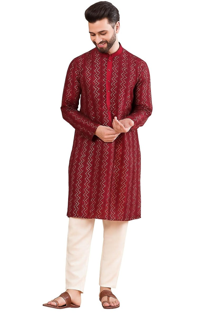 SWAGG INDIA كُرتا تقليدي عادي من الكتان للرجال | ملابس عرقية - Image 1
