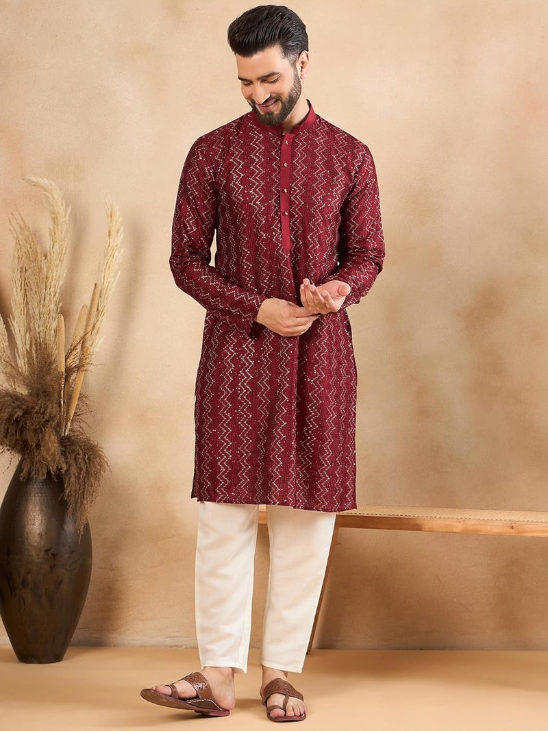 SWAGG INDIA كُرتا تقليدي عادي من الكتان للرجال | ملابس عرقية - Image 3
