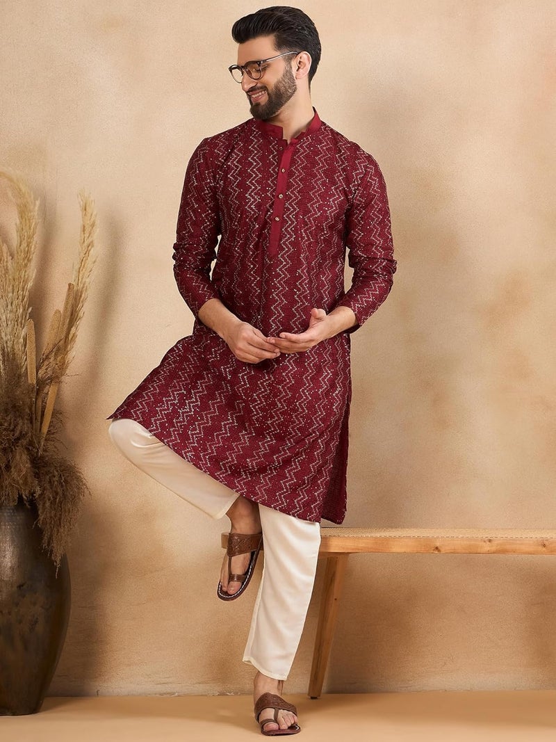 SWAGG INDIA كُرتا تقليدي عادي من الكتان للرجال | ملابس عرقية - Image 2