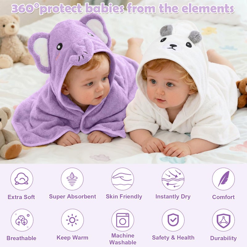 CandyHome 12 PCS Baby Bath Towels Set for Infants Toddlers, 4 PCS Animal Hooded Baby Towels & 8 PCS Washcloths Set, Ultra Absorbent Soft Cute Newborn Bath Essentials Gifts for Boys & Girls - Image 4