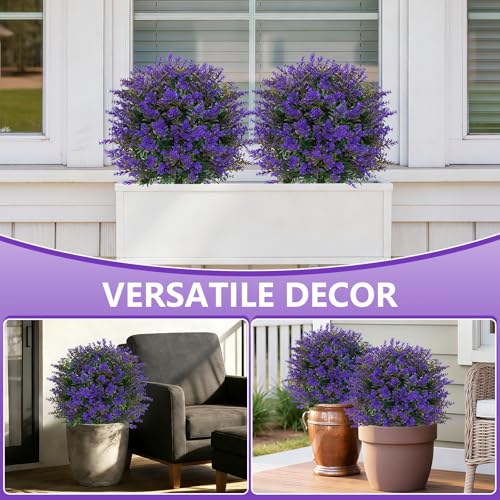 Grooy Artificial Lavender Topiary Ball for Outdoors, Set of 2 Boxwood Plant Tree with Spike, Fake Shrubs UV Resistant Faux Plants for Indoor Outdoor Decor - Image 4