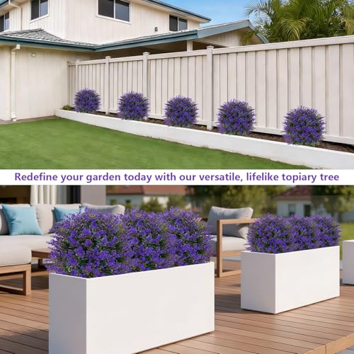 Grooy Artificial Lavender Topiary Ball for Outdoors, Set of 2 Boxwood Plant Tree with Spike, Fake Shrubs UV Resistant Faux Plants for Indoor Outdoor Decor - Image 5