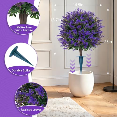 Grooy Artificial Lavender Topiary Ball for Outdoors, Set of 2 Boxwood Plant Tree with Spike, Fake Shrubs UV Resistant Faux Plants for Indoor Outdoor Decor - Image 3