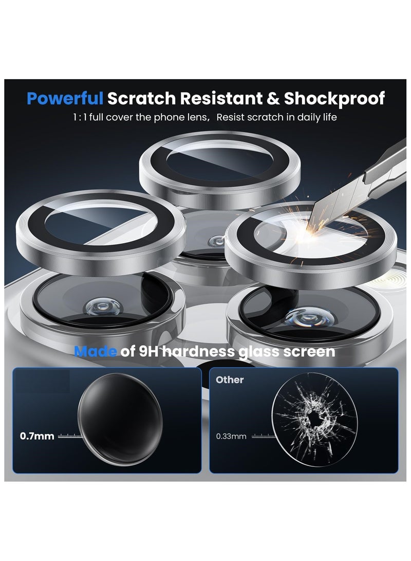 حماية كاميرا عدسات لهاتف أبل ايفون 16 برو 6.3 بوصة و أبل ايفون 16 برو ماكس 6.9 بوصة، غطاء حلقي فردي من الزجاج المقوى بدرجة صلابة 9، شفاف HD، عبوة من 3 قطع تيتانيوم فضي - Image 3