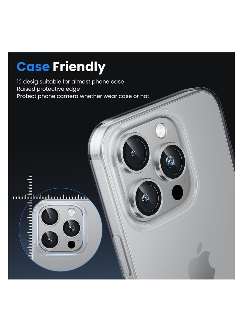 حماية كاميرا عدسات لهاتف أبل ايفون 16 برو 6.3 بوصة و أبل ايفون 16 برو ماكس 6.9 بوصة، غطاء حلقي فردي من الزجاج المقوى بدرجة صلابة 9، شفاف HD، عبوة من 3 قطع تيتانيوم فضي - Image 5