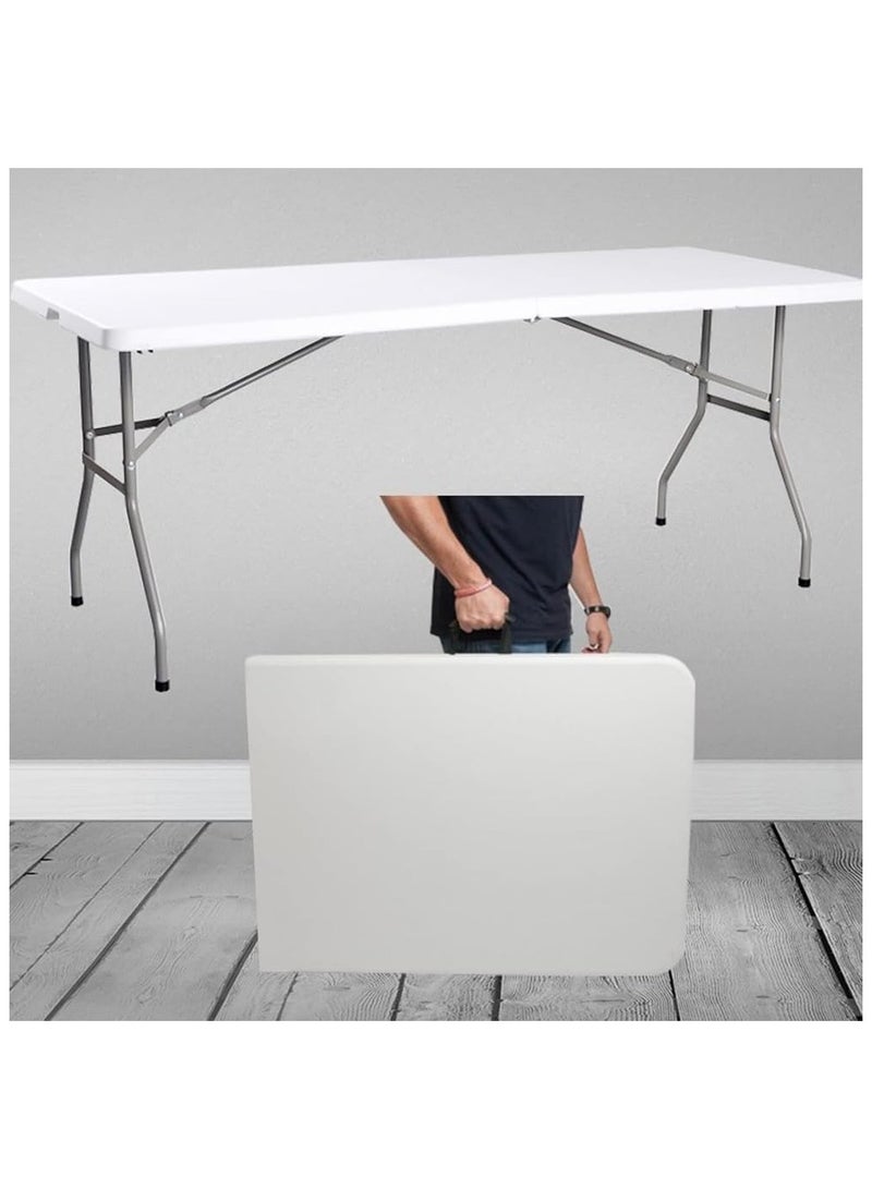 بي جي إم , طاولة تخييم خارجية خفيفة الوزن قابلة للطي، طاولة نزهة قابلة للطي من البلاستيك شديد التحمل في الهواء الطلق، طاولة قابلة للطي لحفلات الشواء، قابلة للطي بنصف مع مقبض حمل، أبيض - Image 3