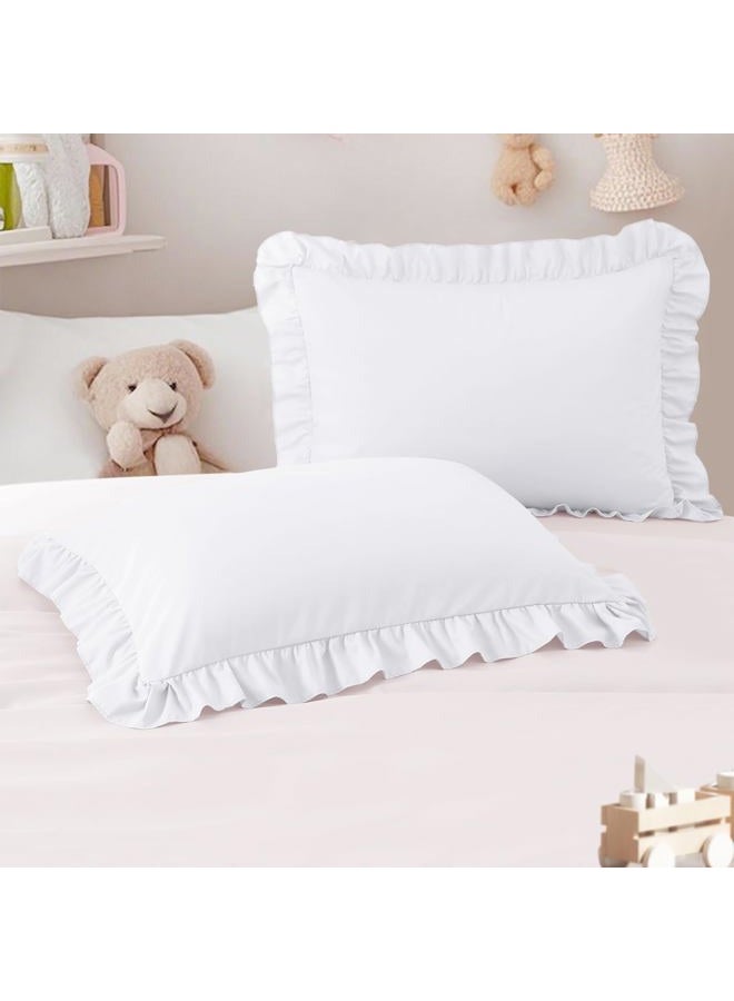 Cobedzy 13"x18" Toddler Pillow Cases Set of 2, White Ruffled Pillow Shams Brushed Microfiber Nursery Pillow Cover for Boys Girls, Soft Breathable Machine Washable - Image 1