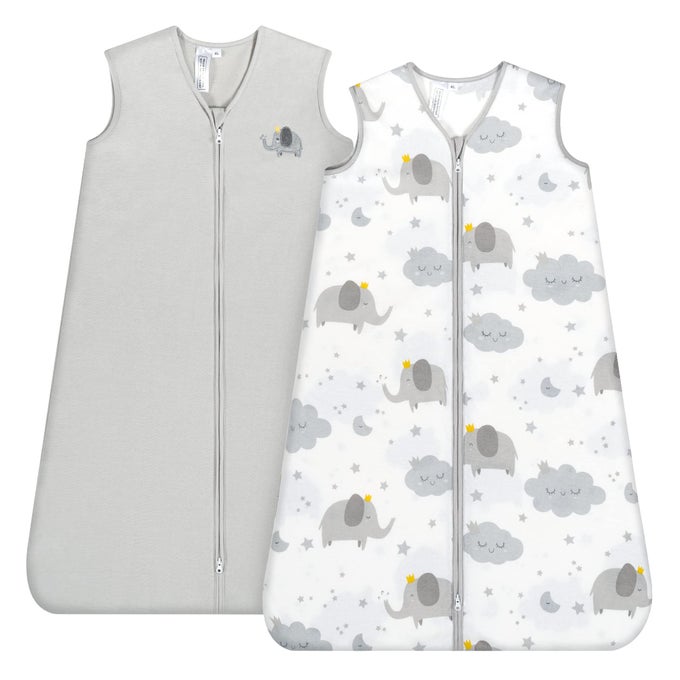SLEEP SACK 1218 MONTHS 05 TOG BABY WEARABLE BLANKET WITH 2WAY ZIPPER EXTRA SOFT COTTON SLEEVELESS SLEEPING SACK 2 PACK GREY ELEPHANT CLOUD