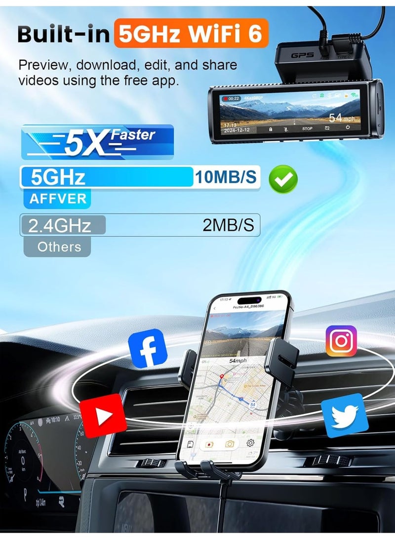 كاميرا تجسس أفقية للسيارة بدقة 4K أمامية وخلفية من أفر – مزودة بشبكة واي فاي 5G مدمجة، نظام تحديد الموقع GPS (لون رمادي) - Image 4