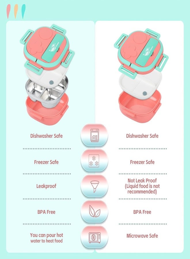PEDECO Small Stainless Steel Bento Box for Toddlers (Ages 0-2) - 3-Compartment Lunch Set with Portable Cutlery - Leak-Proof, Dishwasher Safe & BPA-Free - Pink - Image 5