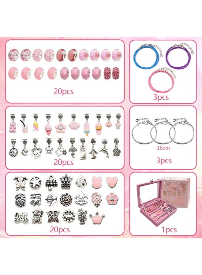 Capstro 68PCS Charm Bracelet Making Kit for Girls – Pink Jewelry Kit with Snake Chain Bracelets, Cords, Beads, Pendants, Luxury Jewelry Box & Gift Bag | DIY Bracelet Craft Set for Kids Ages 6–12 - Image 2