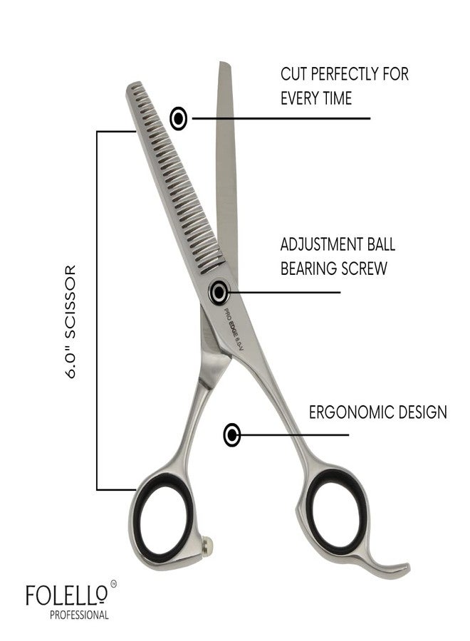 FOLELLO - Professional Hair Cutting Thinning Scissors - Stainless Steel - Barber Hair Cutting Trimming Razor Edge Teeth Blending Scissor 6" (32 TOOTH) - Adjustment Ball bearing Screw - Image 4
