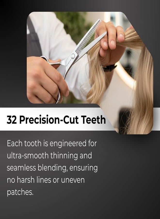 FOLELLO - Professional Hair Cutting Thinning Scissors - Stainless Steel - Barber Hair Cutting Trimming Razor Edge Teeth Blending Scissor 6" (32 TOOTH) - Adjustment Ball bearing Screw - Image 5