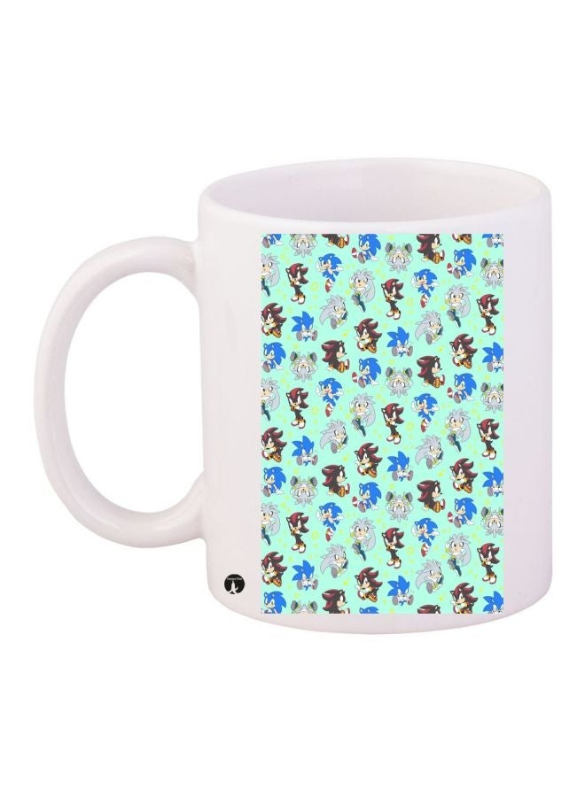 RYN Sonic Printed Coffee Mug White/Blue/Brown 11ounce