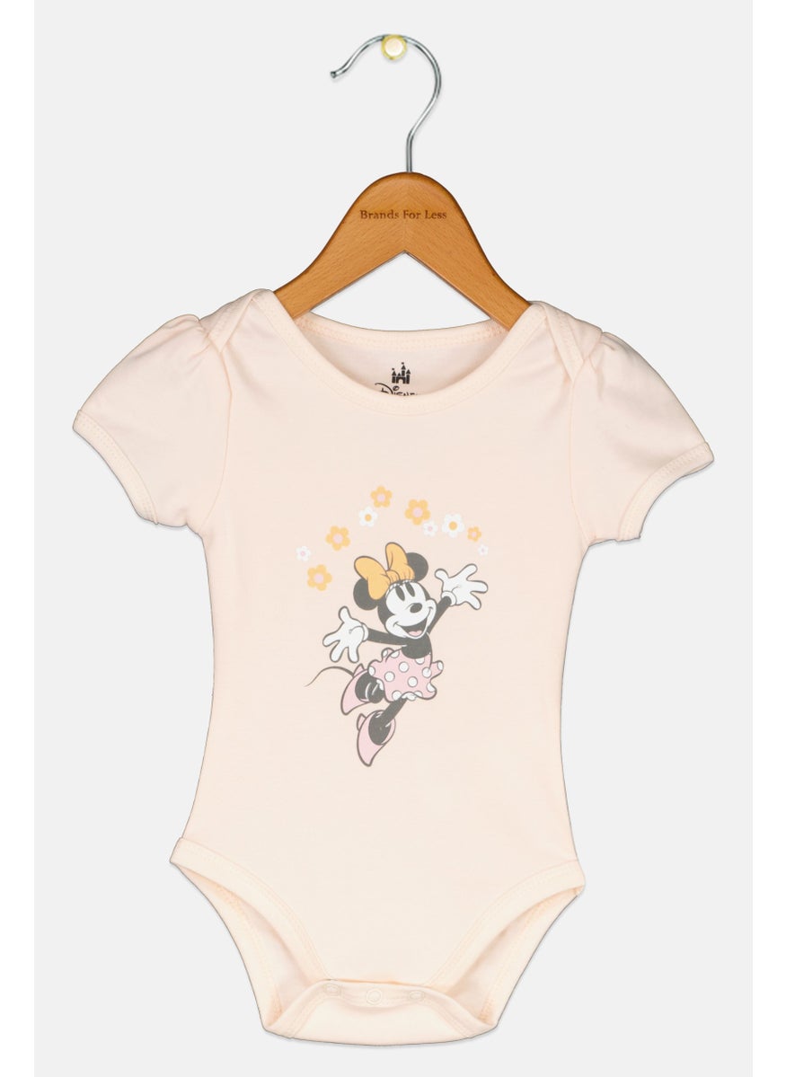 Disney Toddlers Girl Short Sleeve Graphic Print Bodysuits, Peach  - Image 1