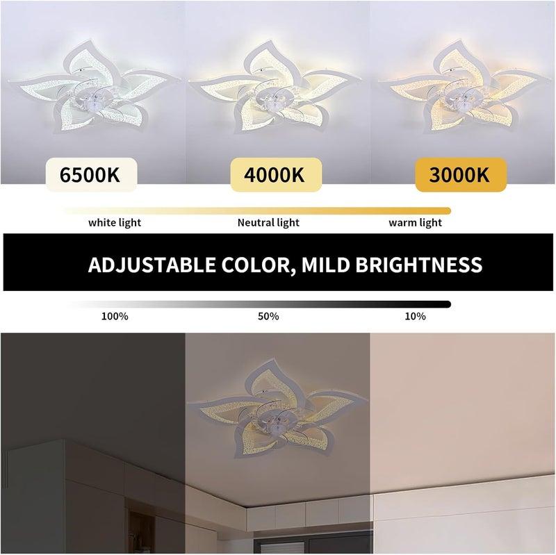 جيادي مروحة سقف حديثة منخفضة من GEADI مع أضواء LED قابلة للتعتيم، مراوح سقف مع تحكم عن بعد، مصباح سقف على شكل زهرة للغرف وغرف المعيشة وغرف الطعام، تركيبة إضاءة سقفية بـ 6 سرعات - Image 3