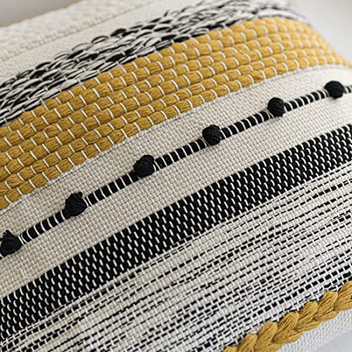 BlissBlush Fall Yellow Mustard Decorative Throw Pillow Cover 20x20 Square Boho Accent Pillowcase Tassels Farmhouse Cushion for Couch Sofa Bedroom Living Room Home Décor Cover ONLY - Image 3