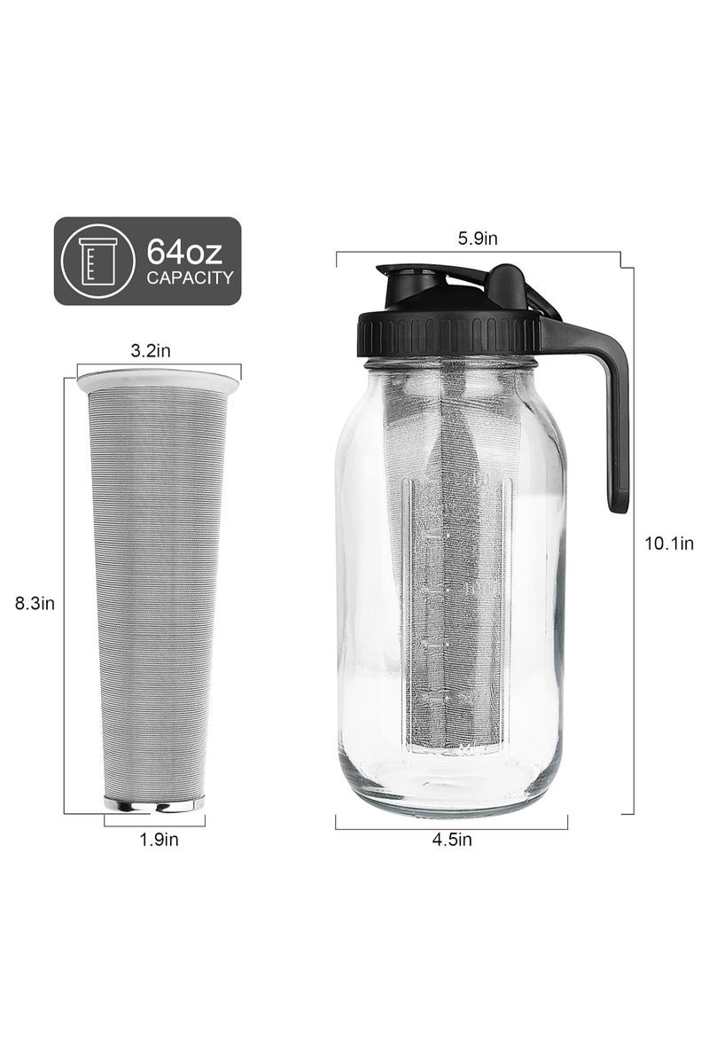 عربست ماكينة تحضير القهوة الباردة، إبريق ماسون سعة 64 أونصة مع فلتر من الفولاذ المقاوم للصدأ، غطاء بمقبض فوهة الصب، إبريق زجاجي متين محكم الغلق ومضاد للتسرب للقهوة المثلجة والشاي والليمون. - Image 2