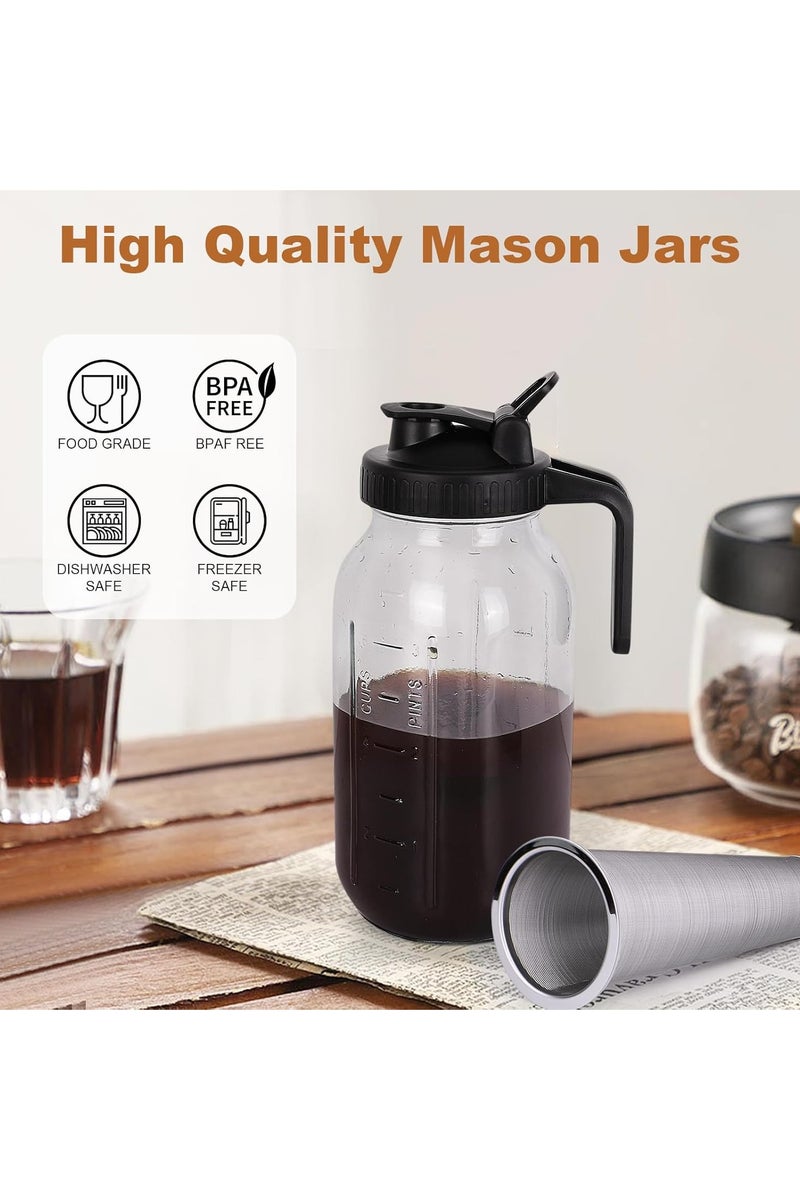 عربست ماكينة تحضير القهوة الباردة، إبريق ماسون سعة 64 أونصة مع فلتر من الفولاذ المقاوم للصدأ، غطاء بمقبض فوهة الصب، إبريق زجاجي متين محكم الغلق ومضاد للتسرب للقهوة المثلجة والشاي والليمون. - Image 3