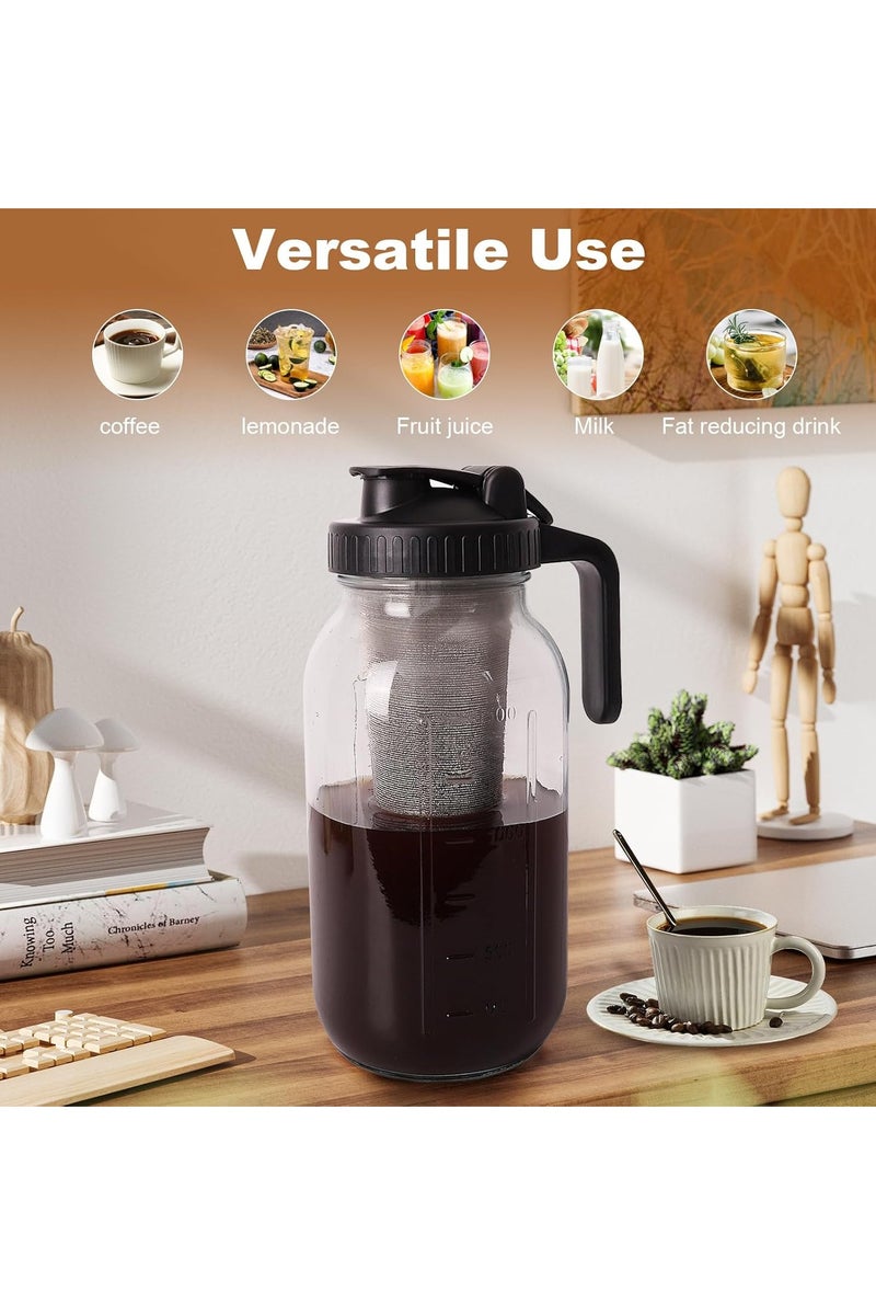 عربست ماكينة تحضير القهوة الباردة، إبريق ماسون سعة 64 أونصة مع فلتر من الفولاذ المقاوم للصدأ، غطاء بمقبض فوهة الصب، إبريق زجاجي متين محكم الغلق ومضاد للتسرب للقهوة المثلجة والشاي والليمون. - Image 5