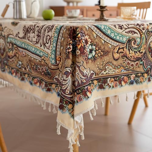 Erbnaryx Handblock Print Tablecloth for Square Tables, Arab Pattern Table Cover with Fringed Edges, Decorative Tablecloth for Kitchen and Dining Room,59"x 59" - Image 1