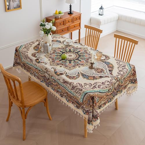 Erbnaryx Handblock Print Tablecloth for Square Tables, Arab Pattern Table Cover with Fringed Edges, Decorative Tablecloth for Kitchen and Dining Room,59"x 59" - Image 2