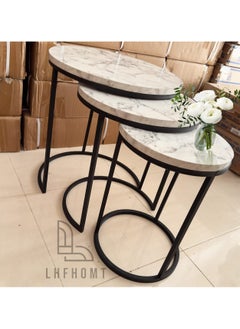 LHFHOMT LHFHOMT Nesting Tables Set of 3 Pieces, Round Coffee table, Ceramics Glass Top, Strong Gold Metal Frame for Living Room,Sofa Side  - Image 1