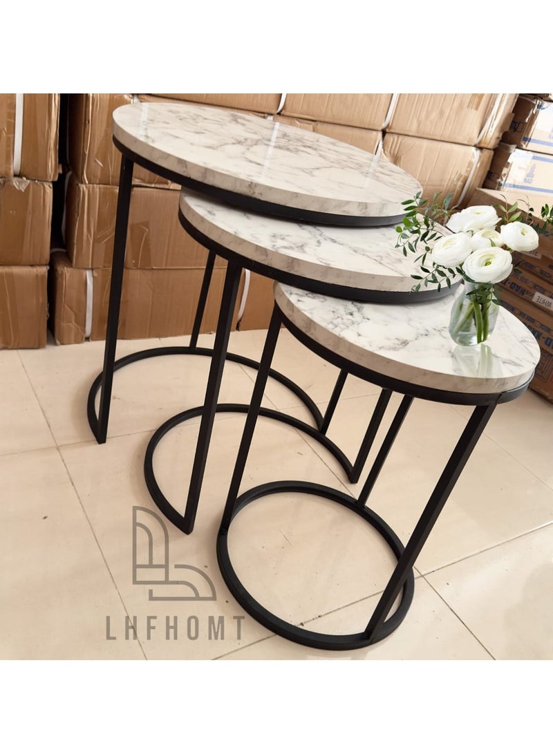 LHFHOMT Nesting Tables Set of 3 Pieces, Round Coffee table, Ceramics Glass Top, Strong Gold Metal Frame for Living Room,Sofa Side - Image 1