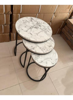 LHFHOMT LHFHOMT Nesting Tables Set of 3 Pieces, Round Coffee table, Ceramics Glass Top, Strong Gold Metal Frame for Living Room,Sofa Side  - Image 2