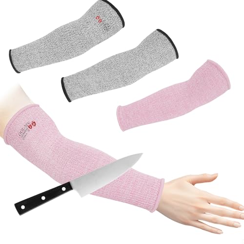 GOL-SIV Arm Protectors For Thin Skin And Bruising, Cut Resistant Sleeves For Men Women, A5 Level Farmer Sleeve For Gardening (Grey & Pink, 2pairs, 11.8 In) - Image 1