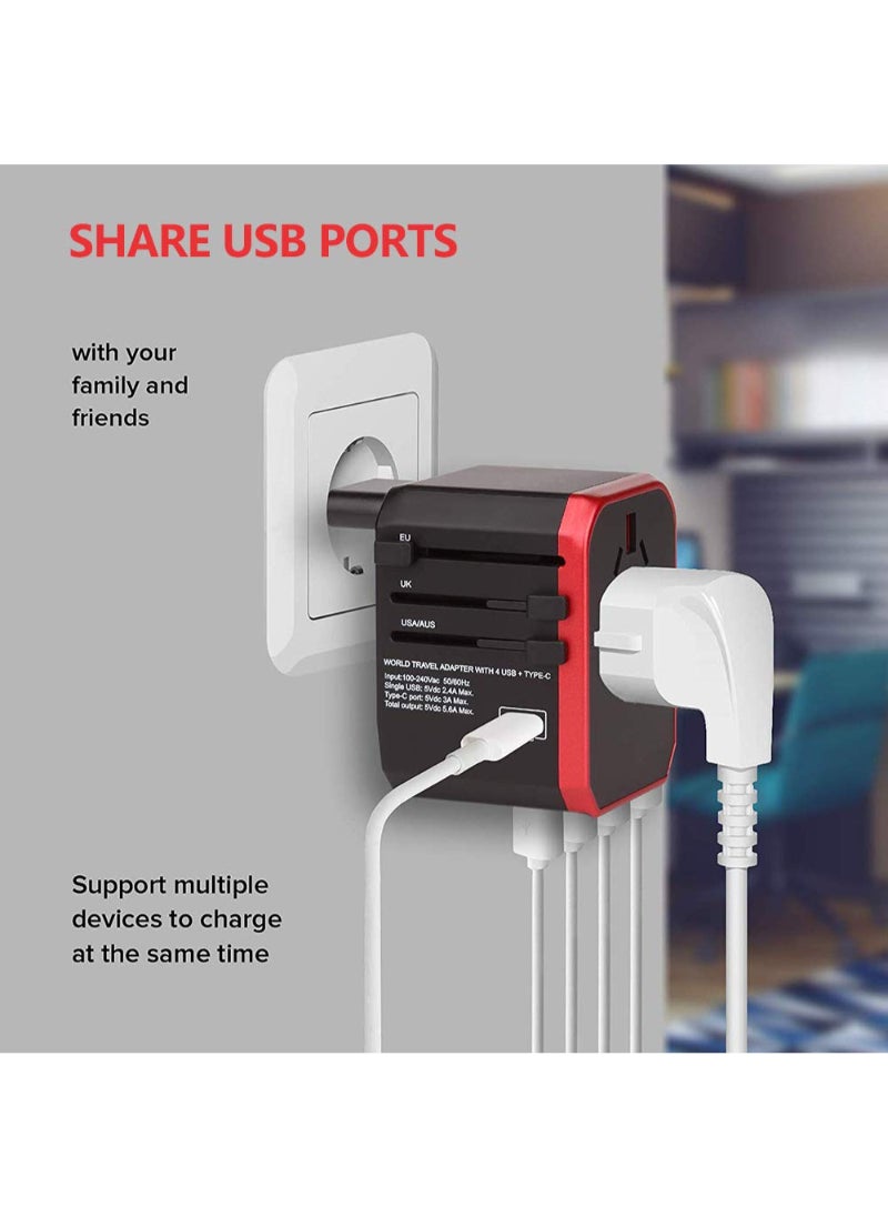 AROAQ - Universal Travel Adapter Usb Worldwide Charger Power Adapter International Wall Charger Ac Plug Adaptor With 5.6A Smart Power And 3.0A Usb Type-C For Usa Eu Uk Aus With Storage Bag - Image 1