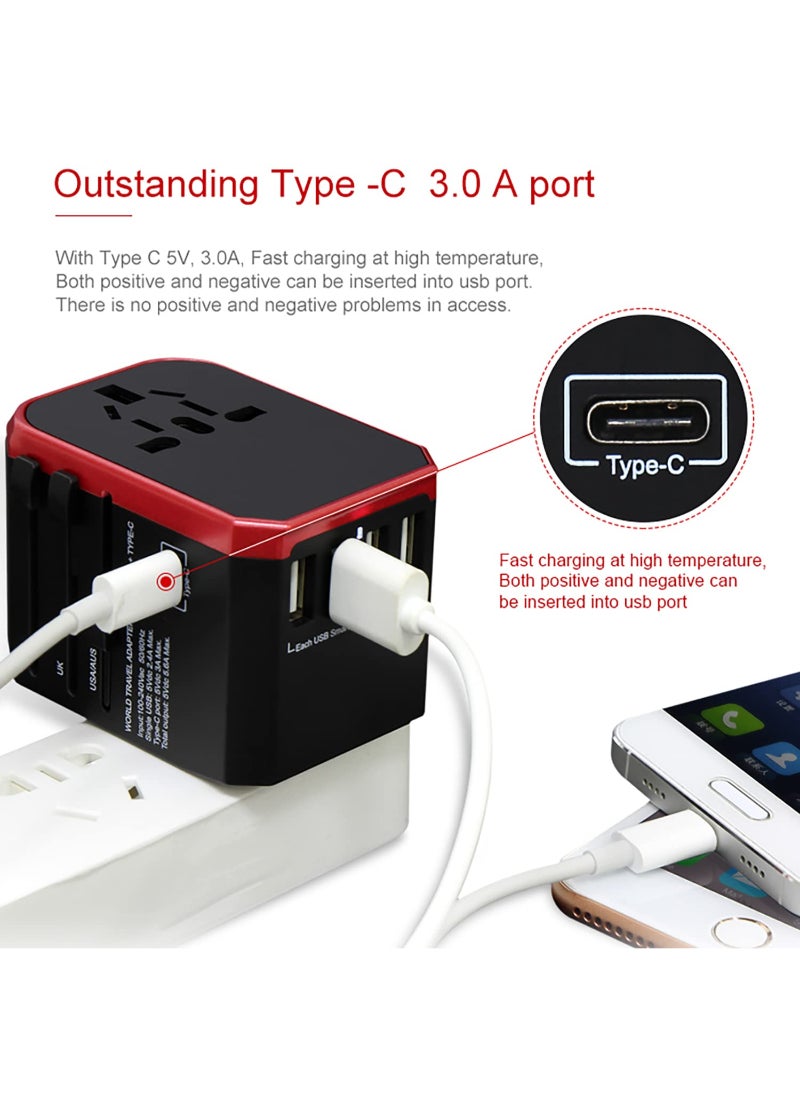 AROAQ - Universal Travel Adapter Usb Worldwide Charger Power Adapter International Wall Charger Ac Plug Adaptor With 5.6A Smart Power And 3.0A Usb Type-C For Usa Eu Uk Aus With Storage Bag - Image 1