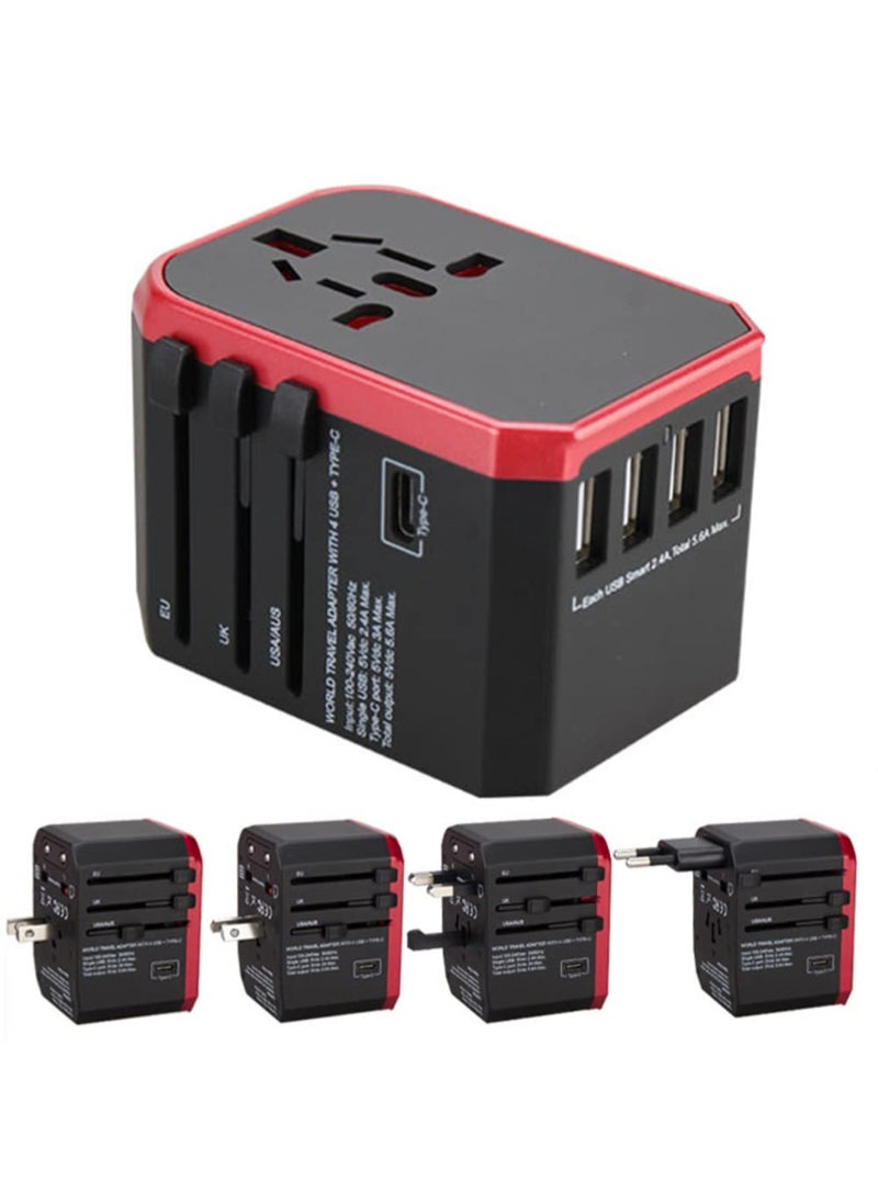 AROAQ - Universal Travel Adapter Usb Worldwide Charger Power Adapter International Wall Charger Ac Plug Adaptor With 5.6A Smart Power And 3.0A Usb Type-C For Usa Eu Uk Aus With Storage Bag - Image 1