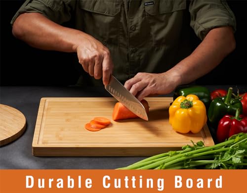 Allsum Bamboo Wood Cutting Boards for Kitchen, 1" Thick Charcuterie Boards, Butcher Block with Juice Grooves & Handles - Image 4