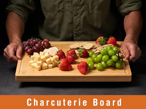 Allsum Bamboo Wood Cutting Boards for Kitchen, 1" Thick Charcuterie Boards, Butcher Block with Juice Grooves & Handles - Image 5