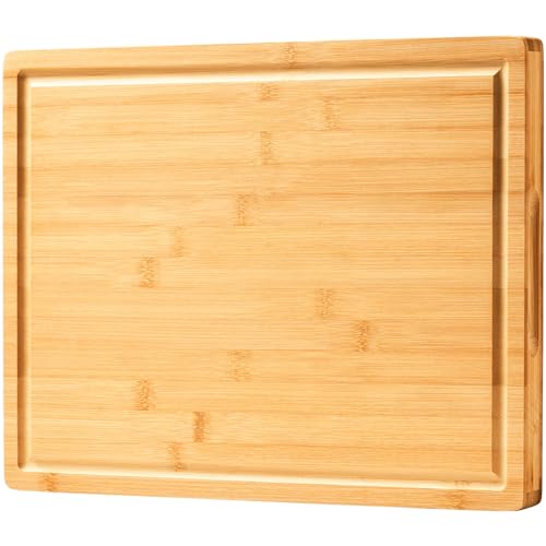Allsum Bamboo Wood Cutting Boards for Kitchen, 1" Thick Charcuterie Boards, Butcher Block with Juice Grooves & Handles - Image 1
