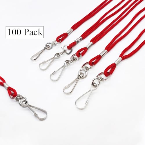 HOSL 100 Pack Badge Lanyards Business ID Card Lanyards Employee Students Lanyard Round 36" With Swivel Hook (Red) - Image 2