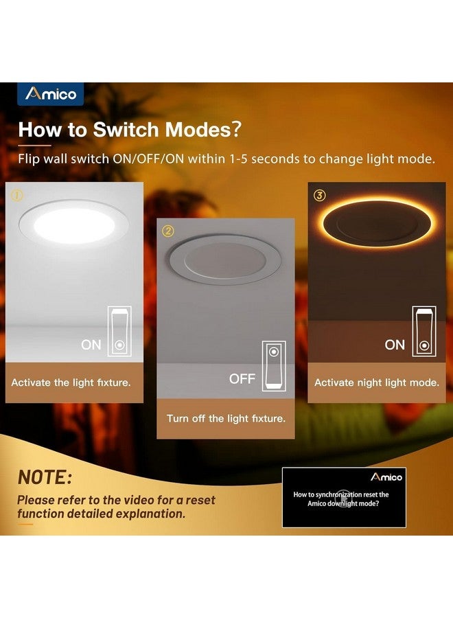 Amico 6 Pack 4 Inch 5CCT LED Recessed Ceiling Light with Night Light, 2700K/3000K/3500K/4000K/5000K Selectable Ultra-Thin Recessed Lighting, 10W=90W, 700LM, Dimmable Canless Wafer Downlight - ETL&FCC - Image 2