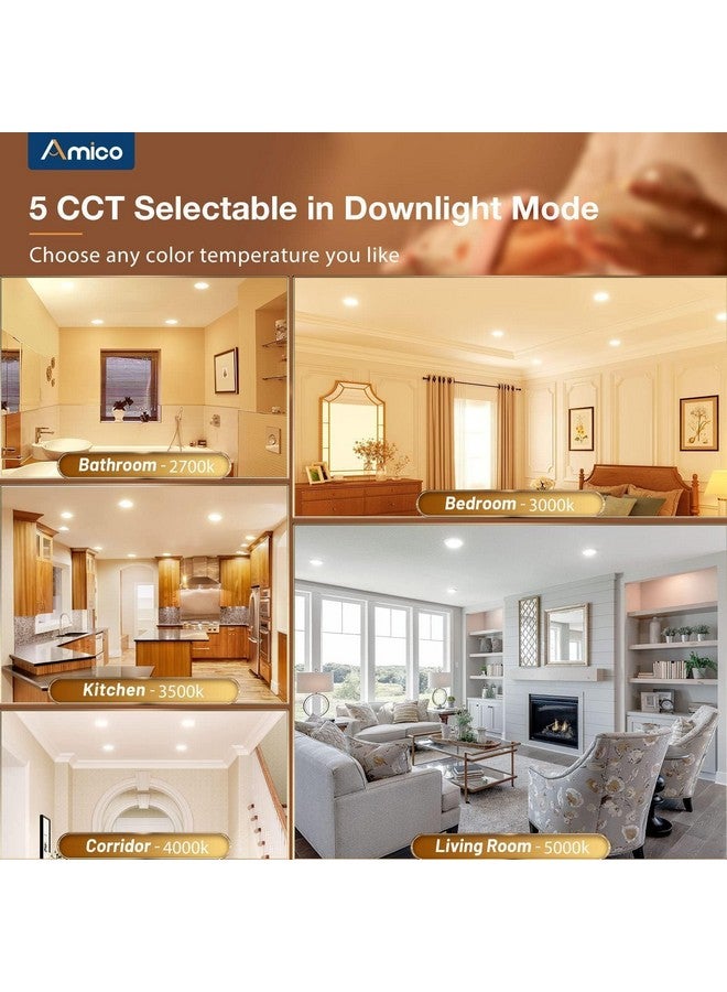 Amico 6 Pack 4 Inch 5CCT LED Recessed Ceiling Light with Night Light, 2700K/3000K/3500K/4000K/5000K Selectable Ultra-Thin Recessed Lighting, 10W=90W, 700LM, Dimmable Canless Wafer Downlight - ETL&FCC - Image 3