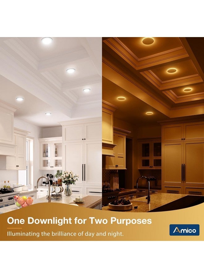 Amico 6 Pack 4 Inch 5CCT LED Recessed Ceiling Light with Night Light, 2700K/3000K/3500K/4000K/5000K Selectable Ultra-Thin Recessed Lighting, 10W=90W, 700LM, Dimmable Canless Wafer Downlight - ETL&FCC - Image 1