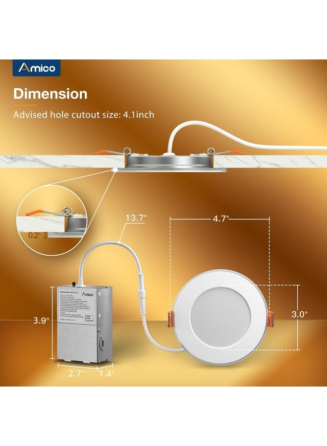 Amico 6 Pack 4 Inch 5CCT LED Recessed Ceiling Light with Night Light, 2700K/3000K/3500K/4000K/5000K Selectable Ultra-Thin Recessed Lighting, 10W=90W, 700LM, Dimmable Canless Wafer Downlight - ETL&FCC - Image 4