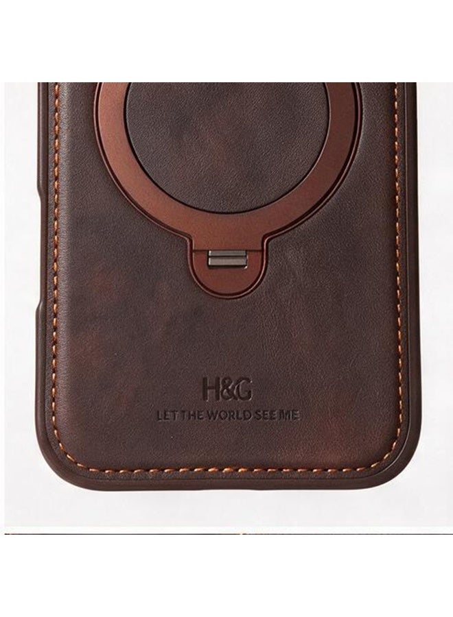 HDD Premium MagSafe Leather Case with Built-in Magnetic Ring Kickstand Holder for iPhone 16 Pro Max - Image 4