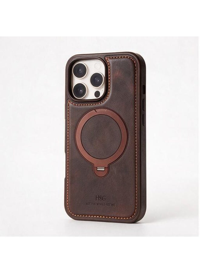 HDD Premium MagSafe Leather Case with Built-in Magnetic Ring Kickstand Holder for iPhone 16 Pro Max - Image 5