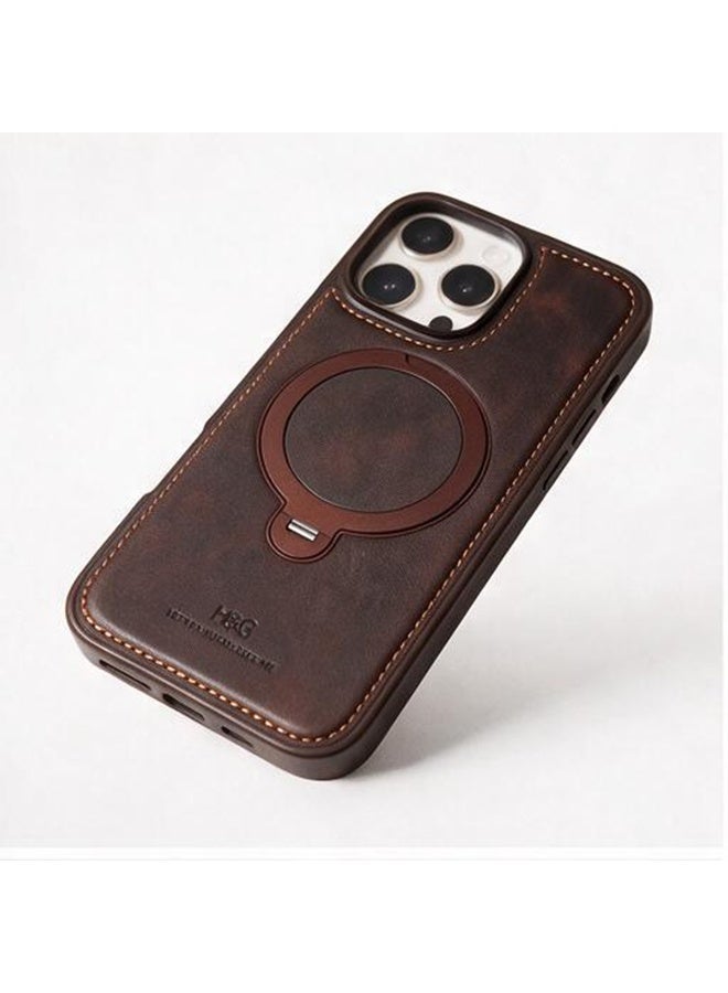 HDD Premium MagSafe Leather Case with Built-in Magnetic Ring Kickstand Holder for iPhone 16 Pro Max - Image 3