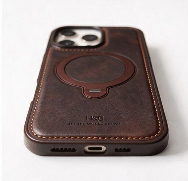 HDD Premium MagSafe Leather Case with Built-in Magnetic Ring Kickstand Holder for iPhone 16 Pro Max - Image 2