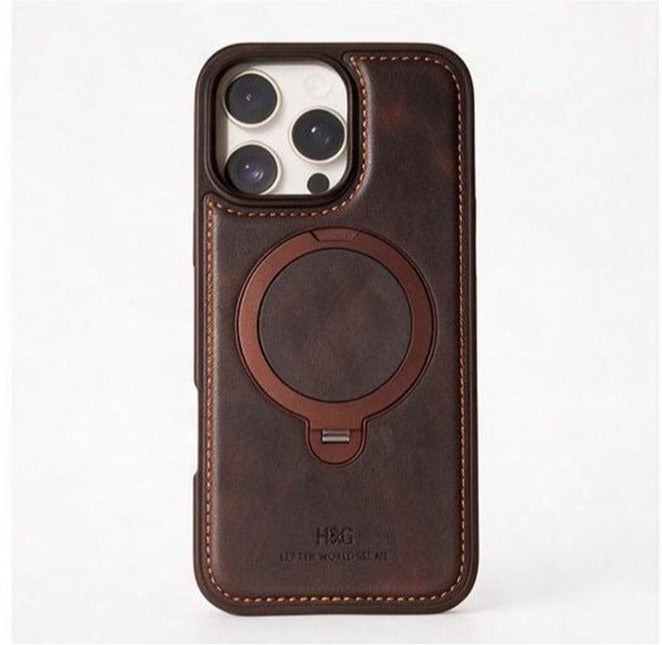 HDD Premium MagSafe Leather Case with Built-in Magnetic Ring Kickstand Holder for iPhone 16 Pro Max - Image 1