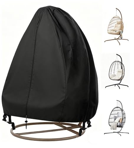 FLYMEI Patio Egg Chair Covers with Zipper, 420D Wicker Egg Swing Chair Covers, Waterproof Heavy Duty Weather Resisatnt Outdoor Chair Cover, Windproof Hanging Chair Cover, 75" x 45", Black, 1 Pack - Image 1
