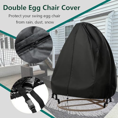 FLYMEI Patio Egg Chair Covers with Zipper, 420D Wicker Egg Swing Chair Covers, Waterproof Heavy Duty Weather Resisatnt Outdoor Chair Cover, Windproof Hanging Chair Cover, 75" x 45", Black, 1 Pack - Image 4
